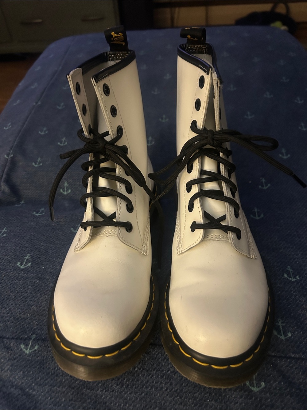 Dr. Martens White Lace-Up Combat Boots with Black Laces